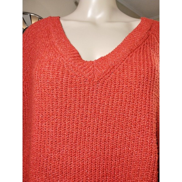 Sonoma Sweater Women's 2X Long Sleeve V Neck Rib Knit Pullover Orange Baggy - Picture 3 of 10